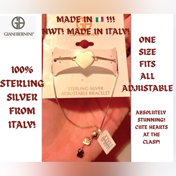 NWT! MADE IN ITALY! 100% ITALIAN STERLING SILVER ADJUSTABLE BRACELET!MADE IN 🇮🇹! - Picture 1 of 4